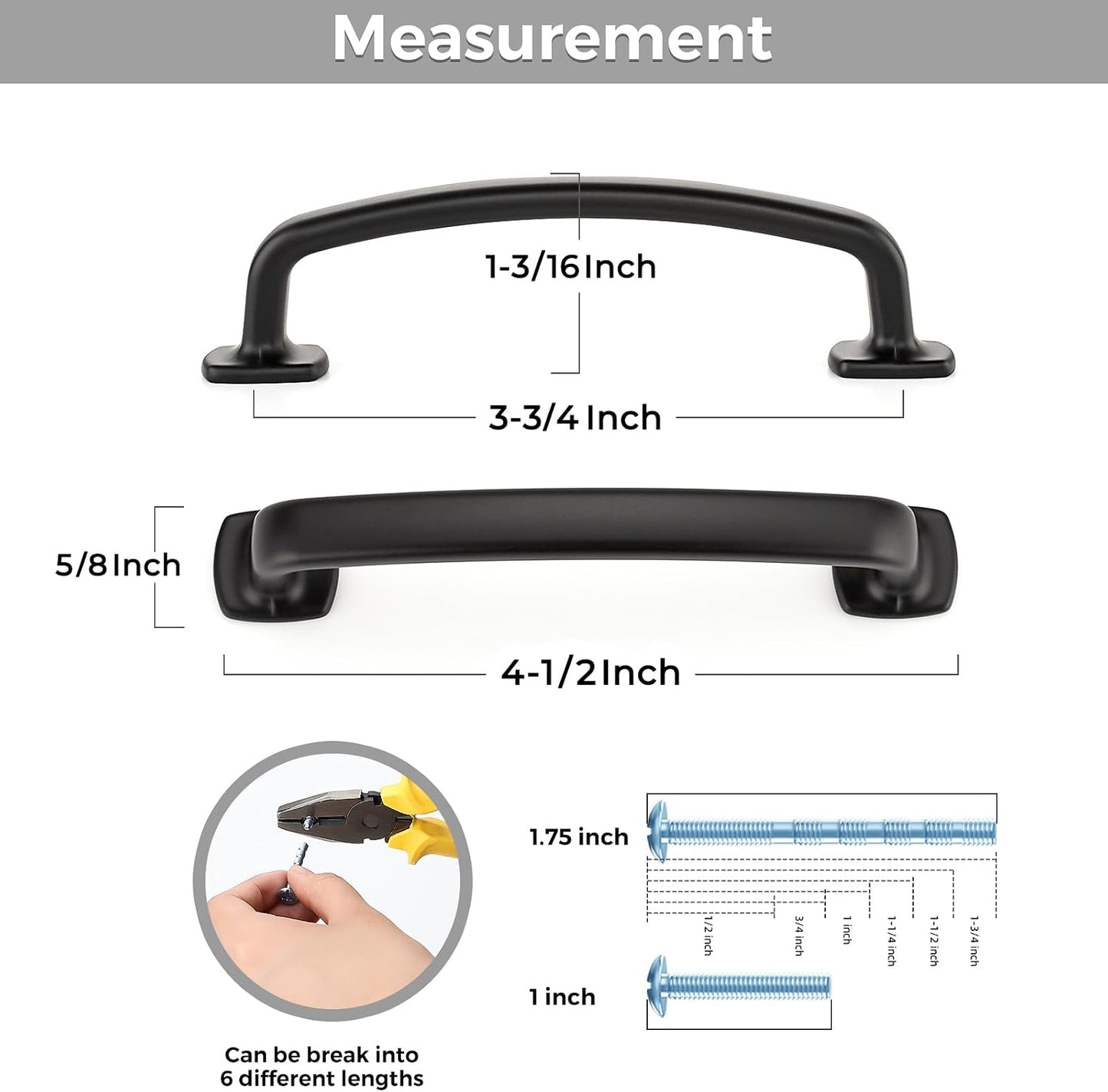 Cabinet Handles Arch Cabinet Pulls / 3.75" Hole Center / Black / 4 Inch / Set of 10