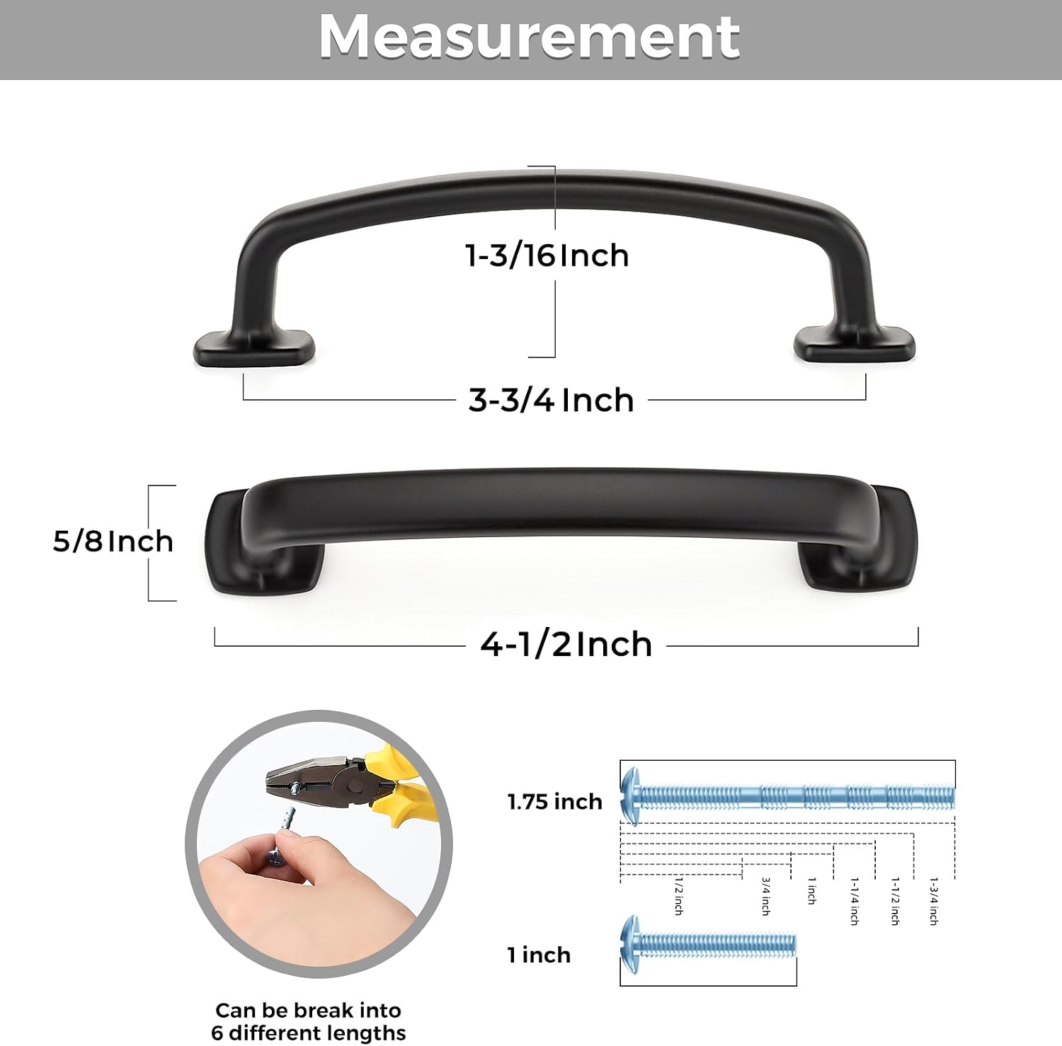 Cabinet Handles Arch Cabinet Pulls / 3.75" Hole Center / Black / 4 Inch / Set of 10