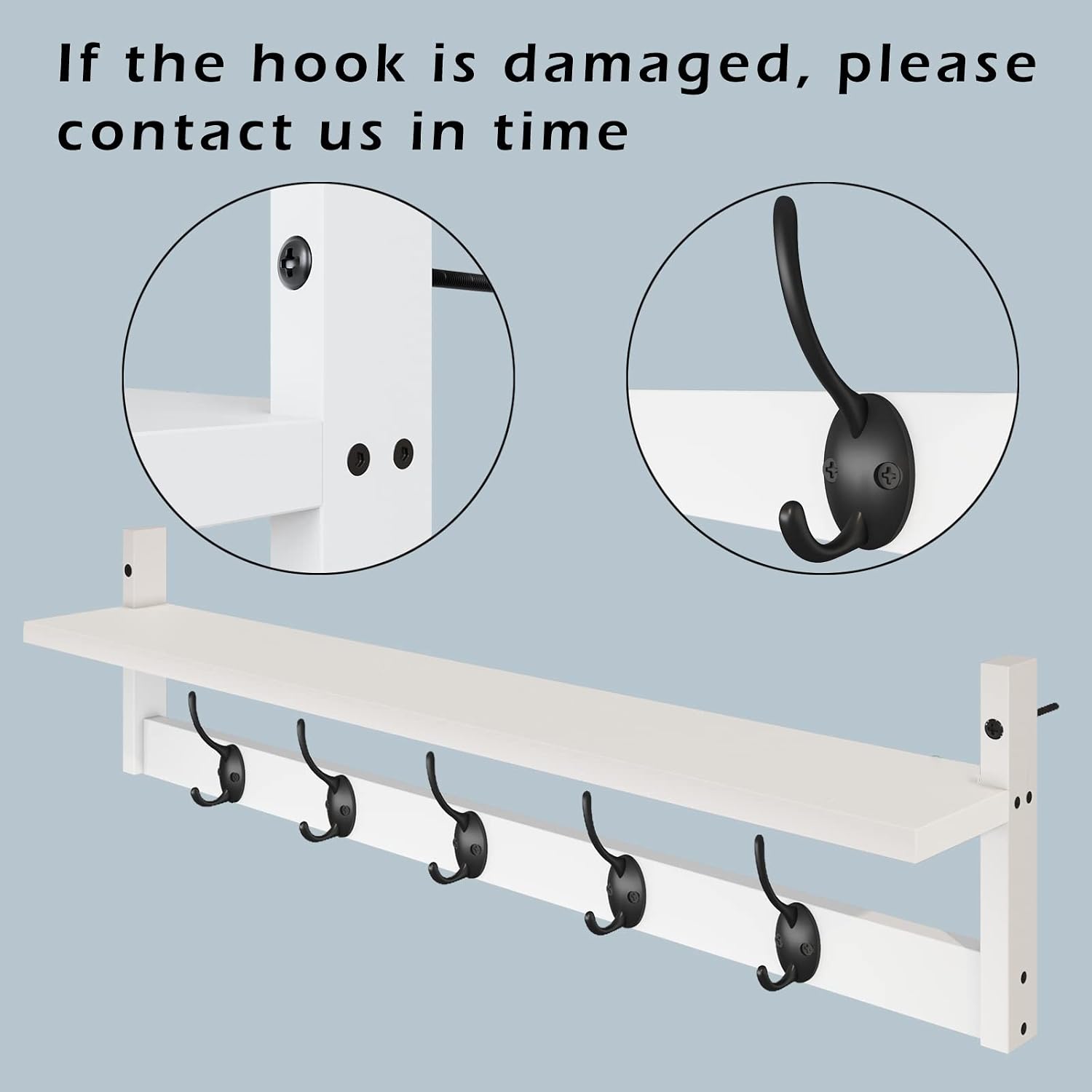 AMBIRD Wall Hooks with Shelf | Entryway Hanging Wood Coat Hooks | Wall-Mounted Rack with 5 Dual Hooks | Bathroom