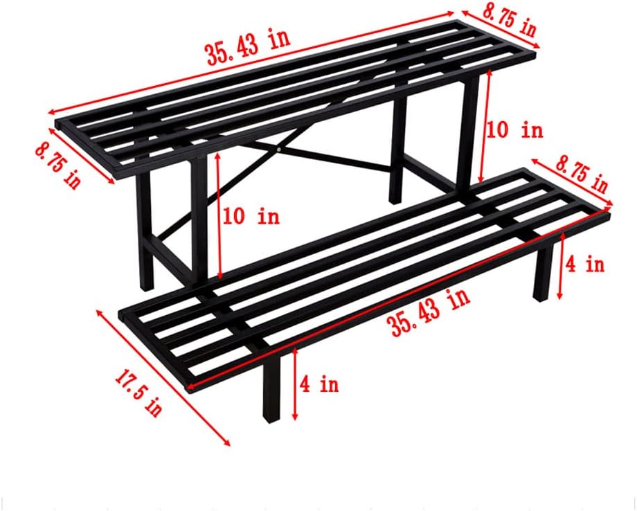 Zhongma 2 Tier Sturdy Metal Plant Stand Heavy Duty Plant Holder for Home Indoor and Outdoor, L35.43 x W17.5 x H14 inch