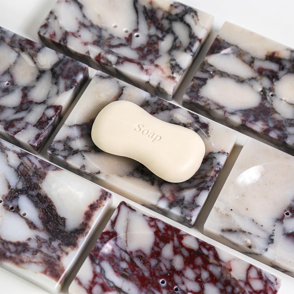 Marble Soap Dish Tray Marble Soap Holder Trinket Plate / Calacatta-viola / 4.7"L x 3.1"W / Natural
