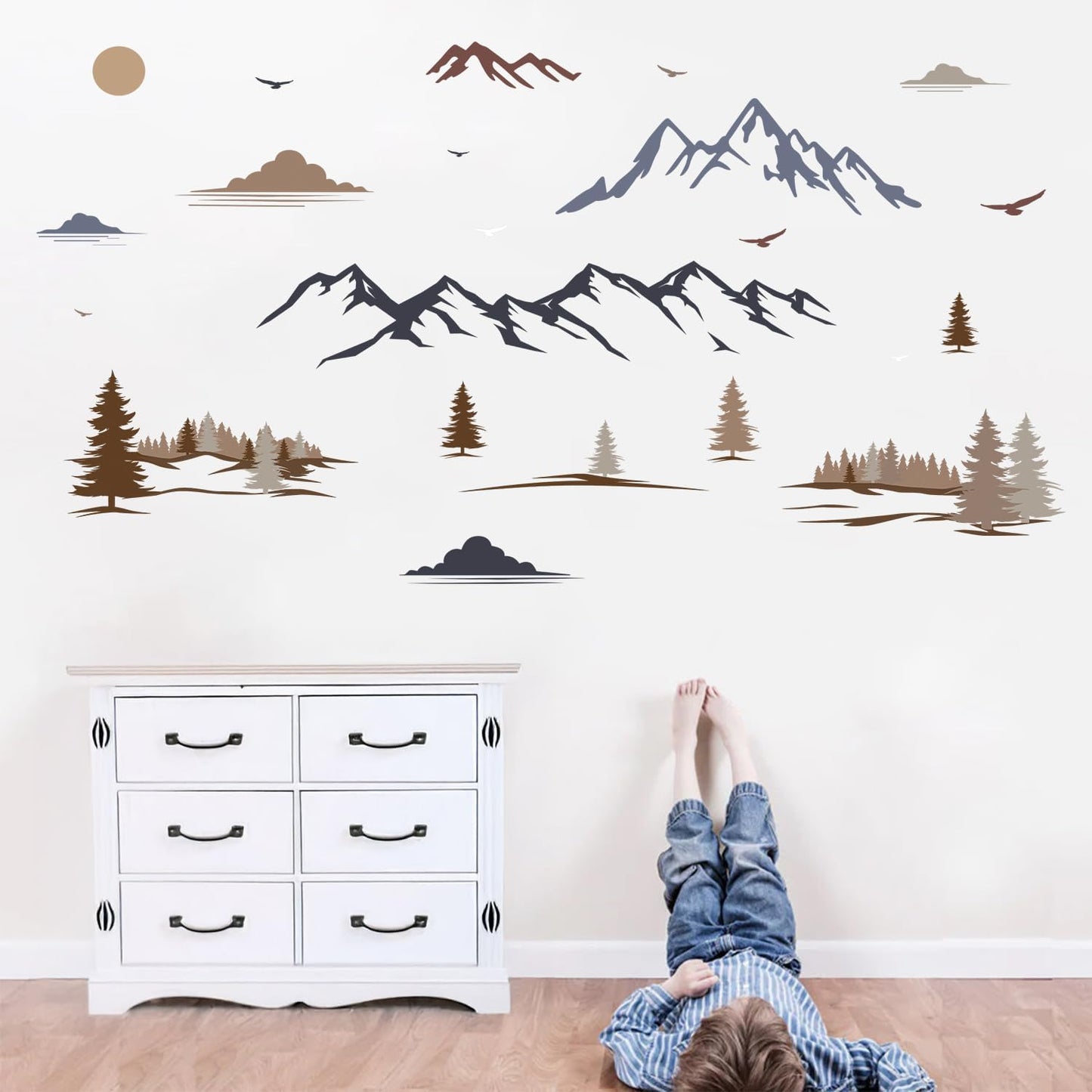 Big Wall Decal Peel and Stick "Forest Nature Landscape Window Clings Ridge Pine / Mountain / 35 x 16