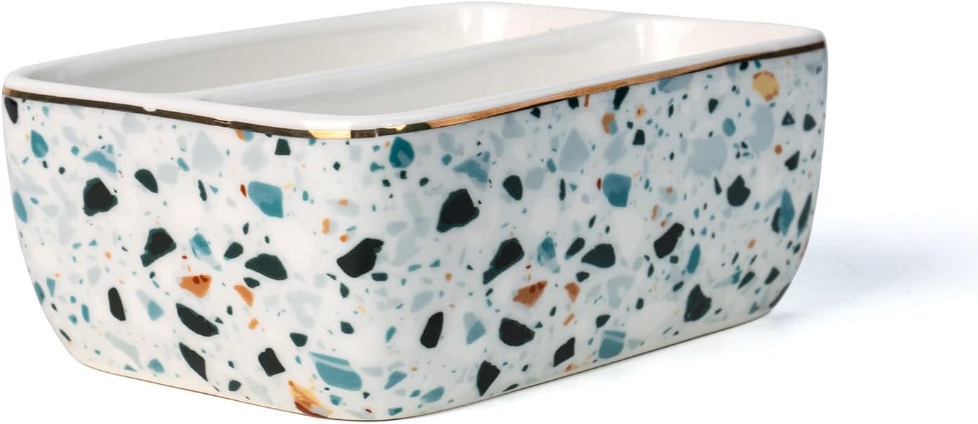 2 Compartments Ceramic Sponge Holder / Blue Terrazzo