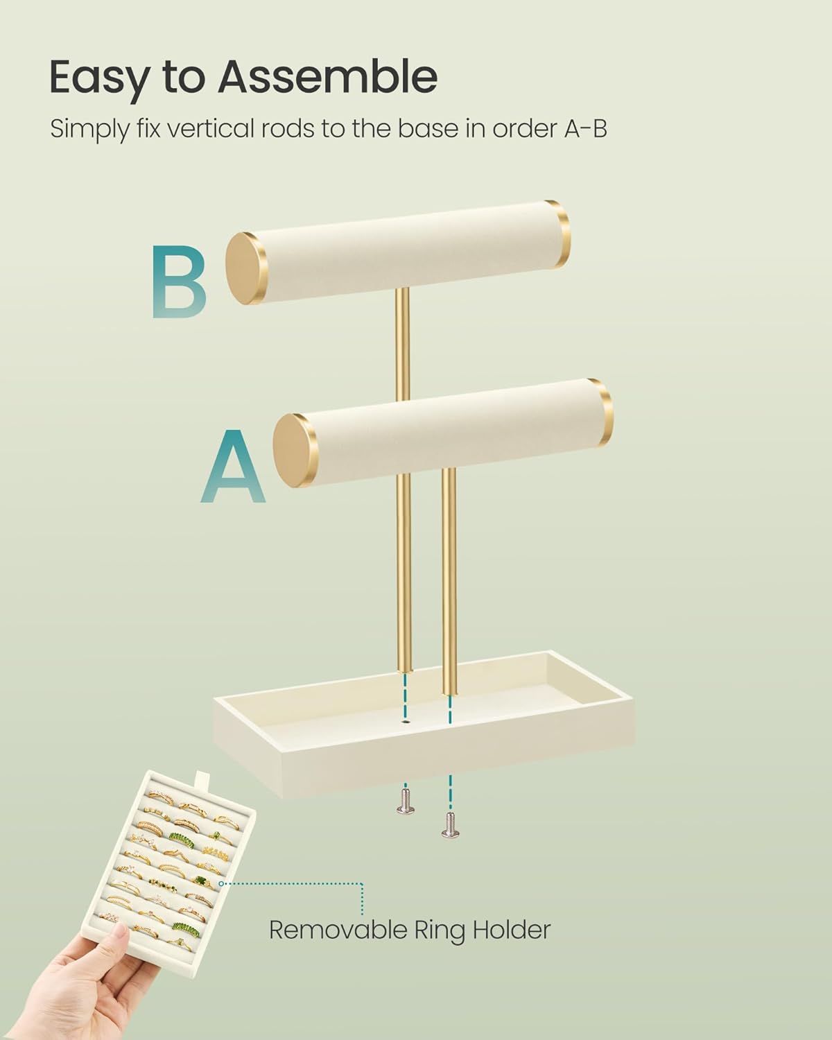 2 Tiers and Velvet Tray / 2-tier / Cream White + Pale Gold