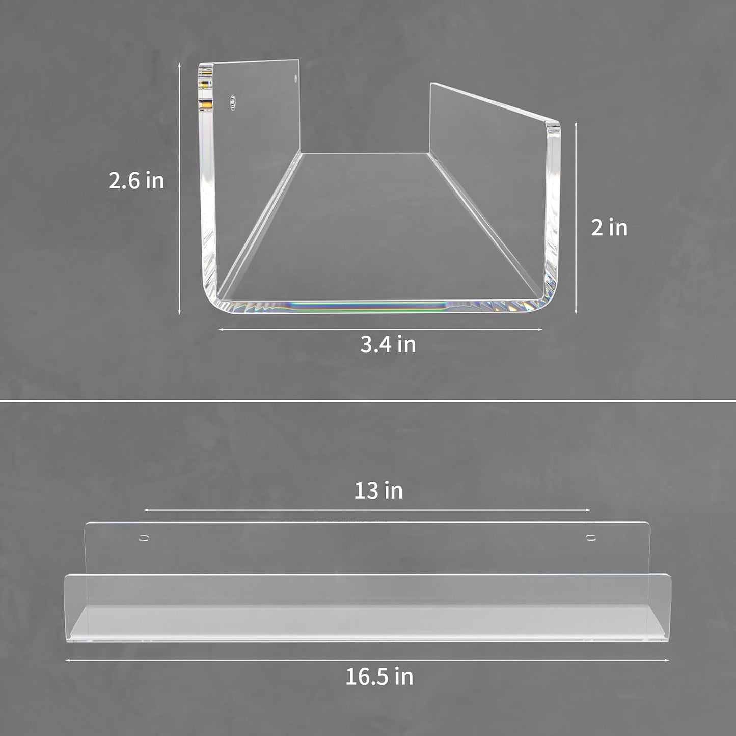 NIUBEE 16.5” Acrylic Floating Bookshelves for Kids Wall Shelves 2 Packs | Premium Acrylic 50% Thicker with Screwdriver