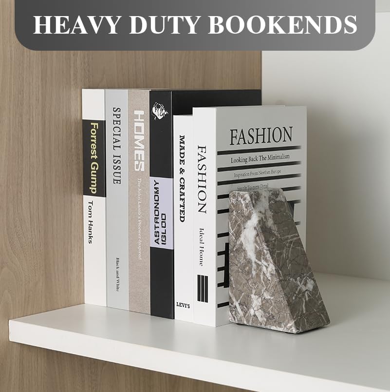 Marble Bookends / Large Bookends for Heavy Books / Trapezoid-grey