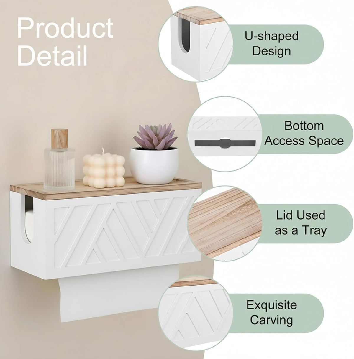 Paper Towel Dispenser Wall Mount Paper Towel Holder with Lid Solid Wood Commercial C-Fold, Z-Fold Hand Papers Towels