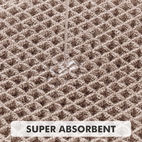 MIULEE Set of 2 Waffle Bathroom Rugs Boho Bath Mat Taupe Brown 18x30 Inch