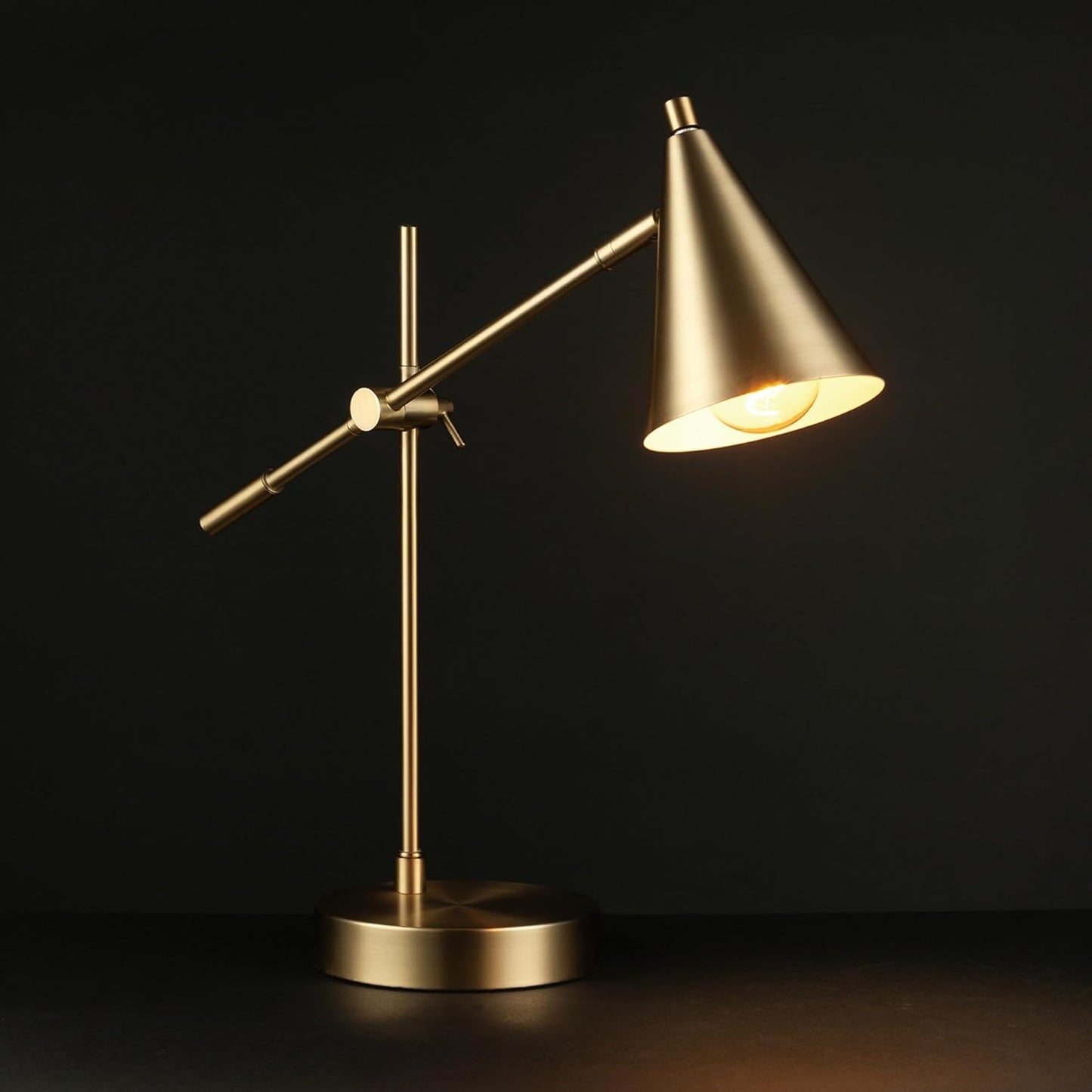 Globe Electric x Novogratz 52887 18" Desk Lamp, Matte Brass Finish, Adjustable Height, Balance Arm, Rotary Switch on