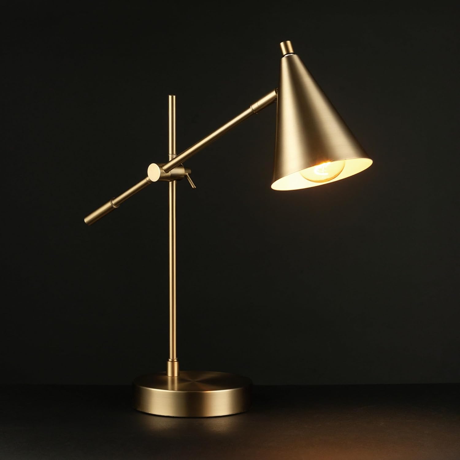 Globe Electric x Novogratz 52887 18" Desk Lamp, Matte Brass Finish, Adjustable Height, Balance Arm, Rotary Switch on