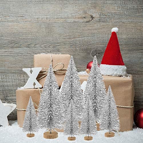 KUUQA 60 Pcs Mini Christmas Trees Bottle Brush Trees, Silver