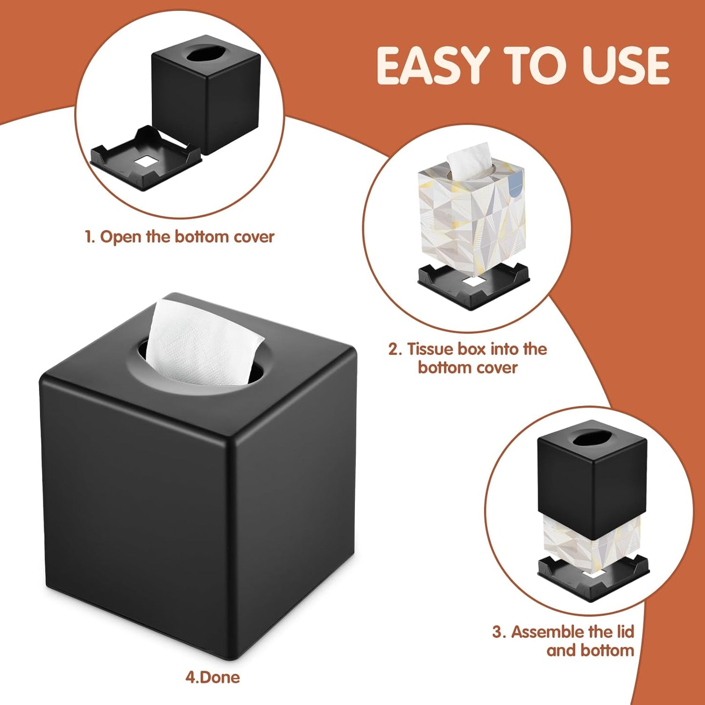 Modern Decorative Square Facial Storage Tissue Box Holder / Matte Black