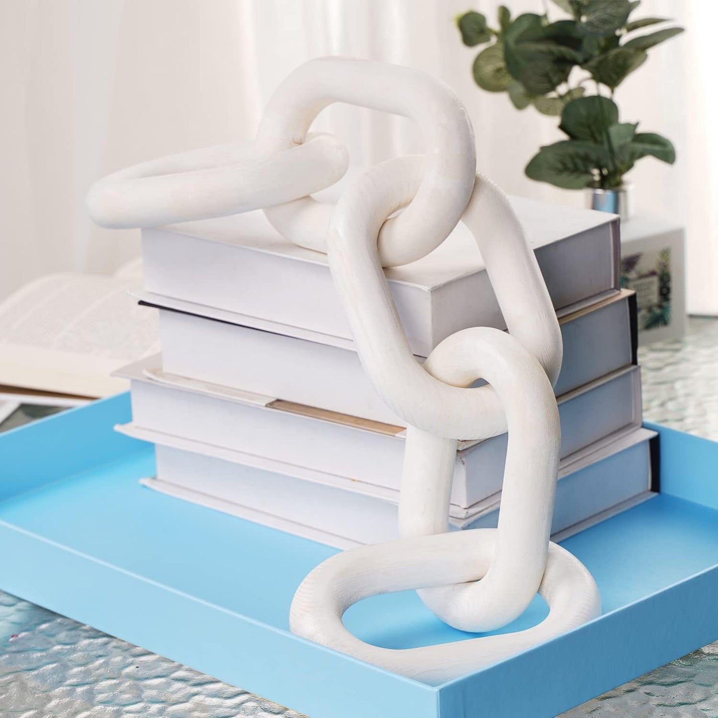 5 Link Chain Decor Hand-Carved Wooden Aesthetic Crafts / White