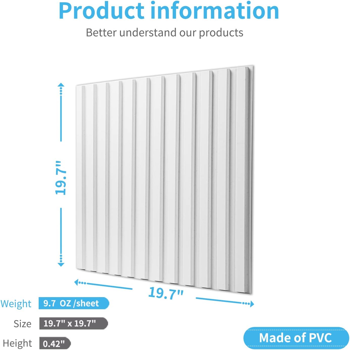 Art3d 3D Fluted Textured Slat Wall Panels, 19.7 x 19.7 in, 12-Pack, White | PVC, Waterproof, Scratch Proof, Wipeable