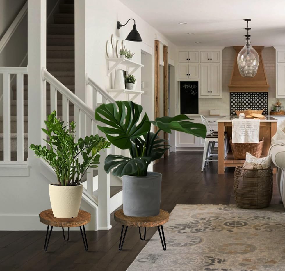 OBTAIN Plant Stand Indoor Outdoor, Wooden plant Stool, Mid Century Plant Stand for Indoor Plants, Wood Modern Plant