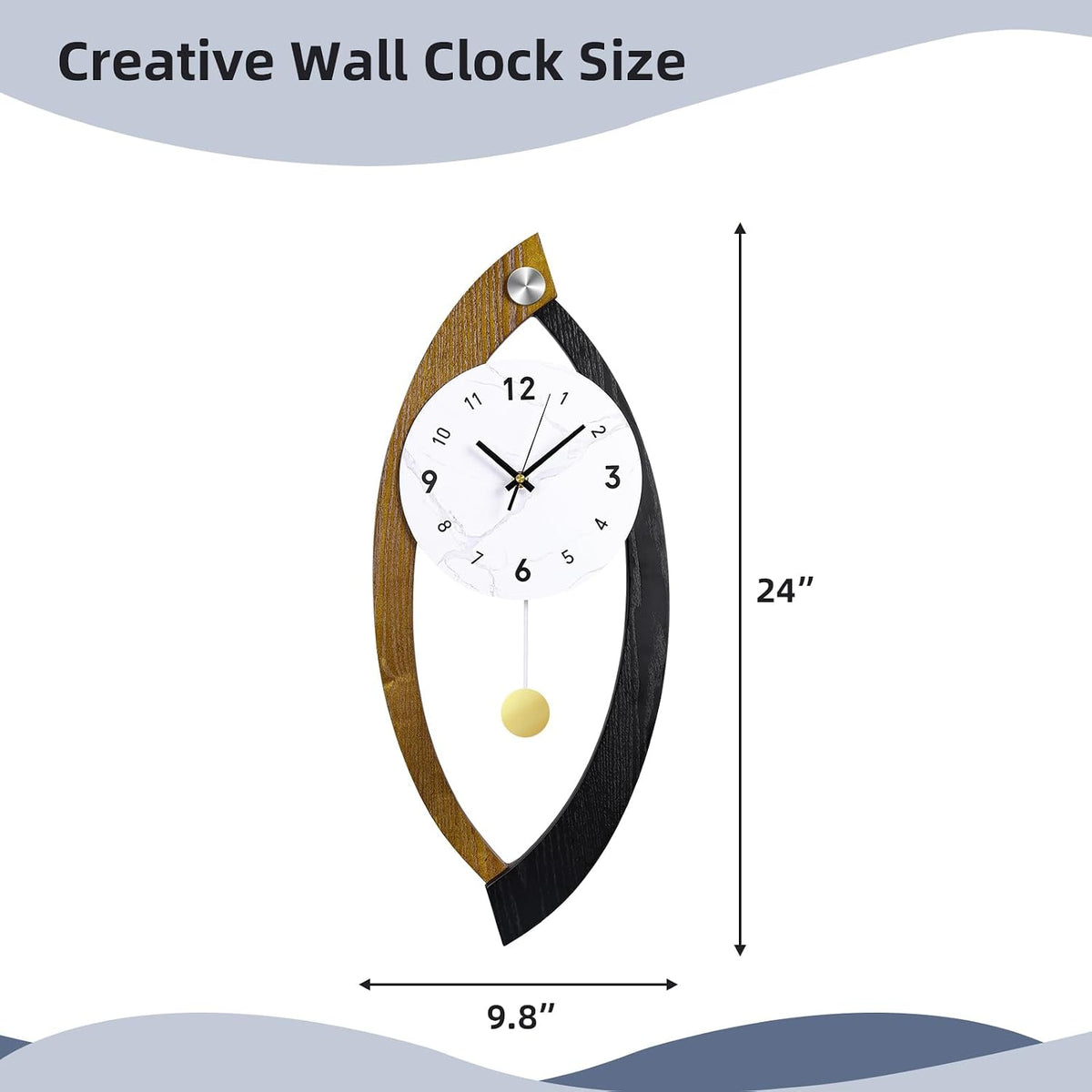 23.6 x 9.8inch Decorative Wall Clocks with Pendulum Solid Wood Frame | Large Modern Unique Clock for Wall Decor Living