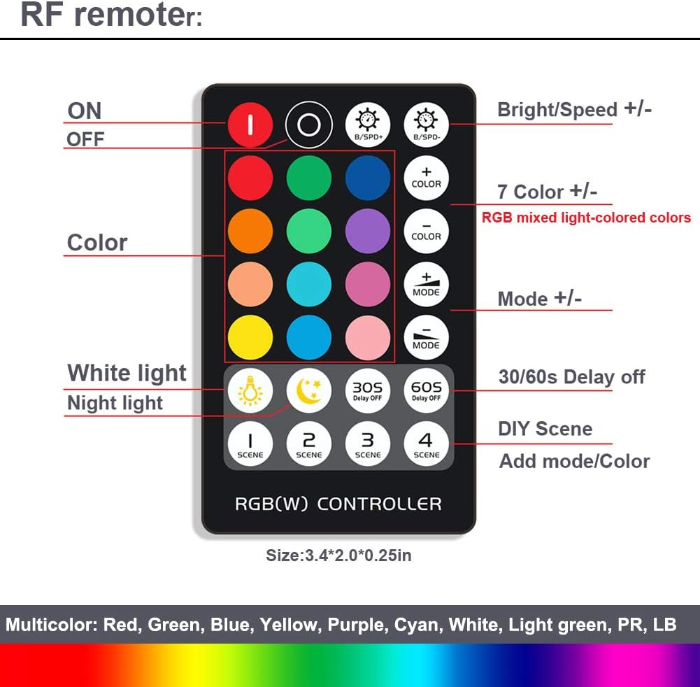Dimmable Under Cabinet Lighting, RGB LED Light Bar, RF Remote Control Lamp, Multicolor Under Counter Lights for Desk