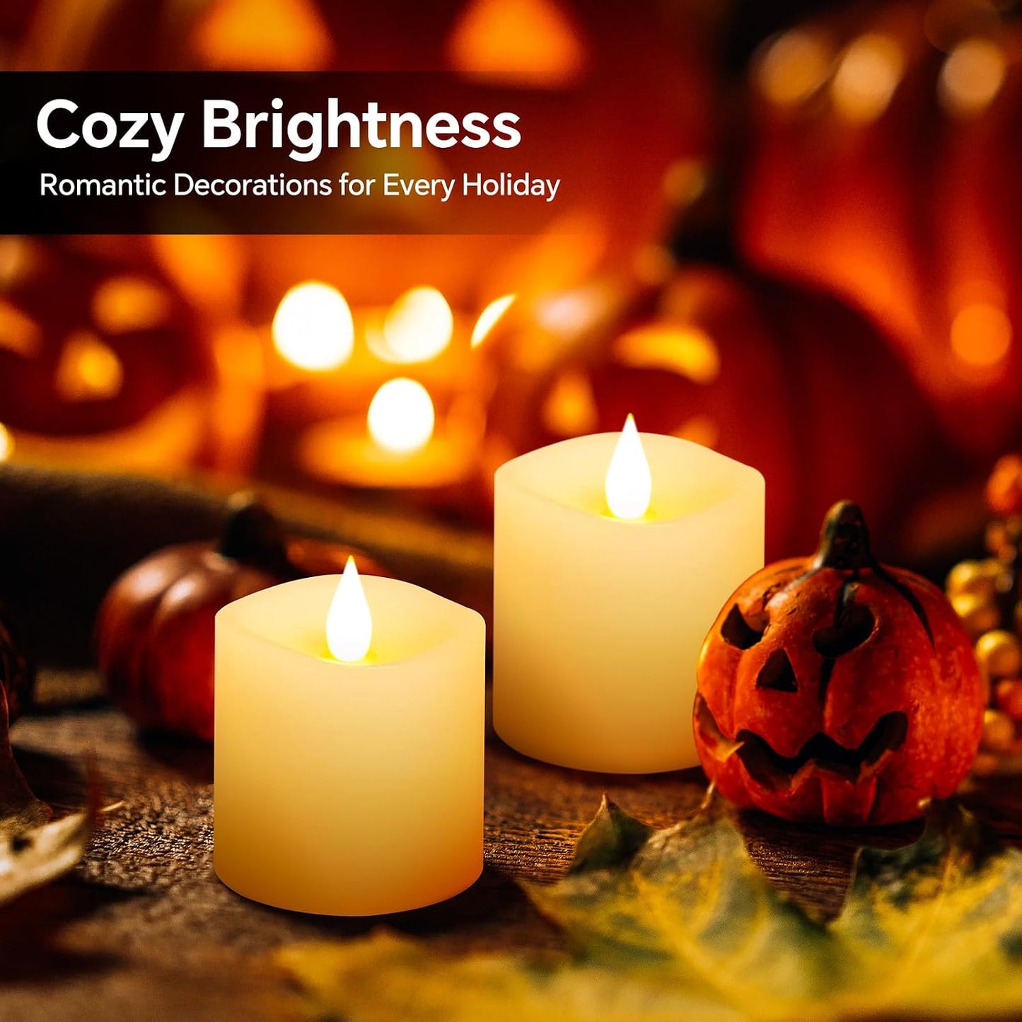 3x3 Flickering Flameless Candles Set of 3, Real Wax LED Battery Candles Flickering, 3 inch Flameless Candles with