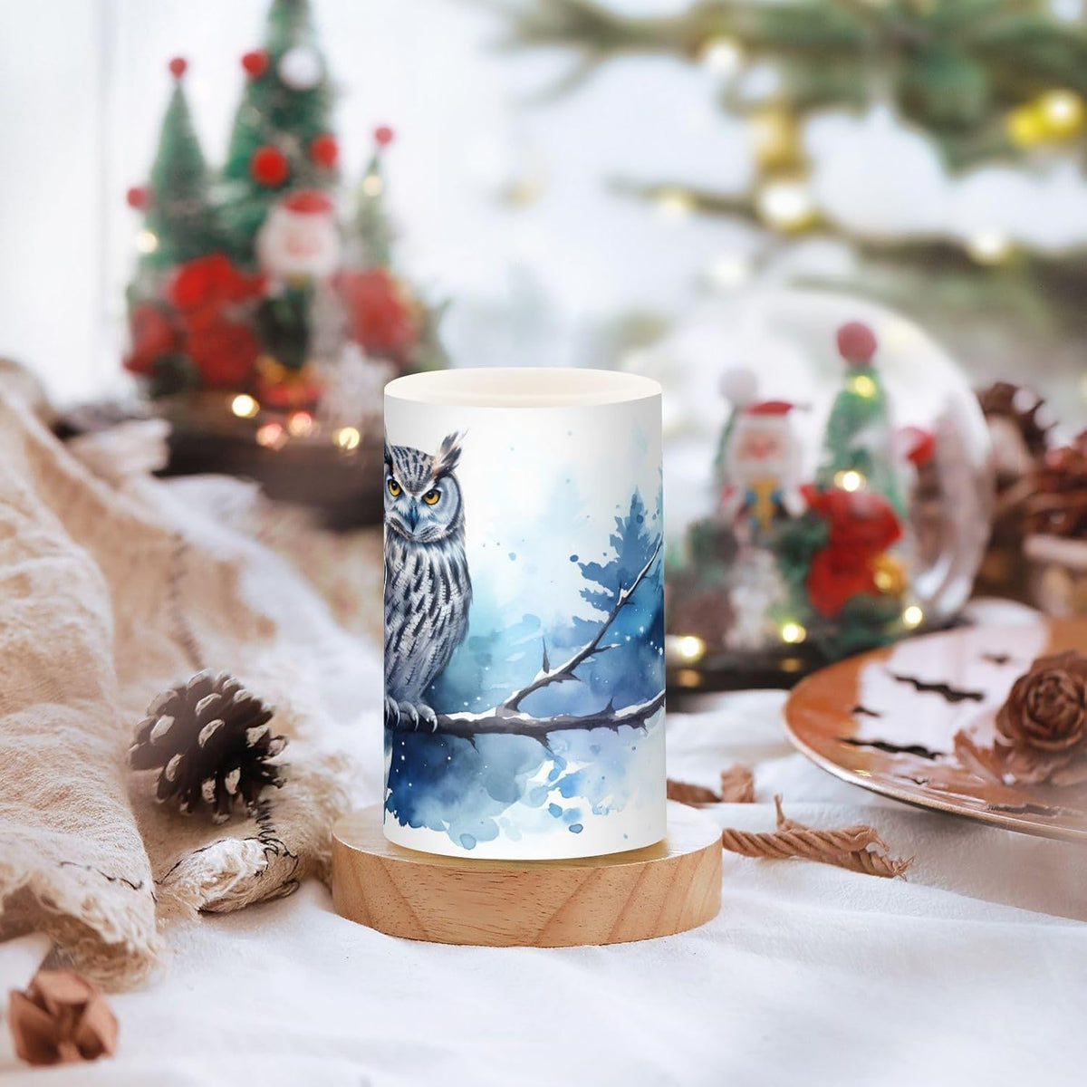 Flickering Flameless Candles, Owl on Tree LED Candles with Remote Timer, Set of 2 Battery Operated Candle for Valentine