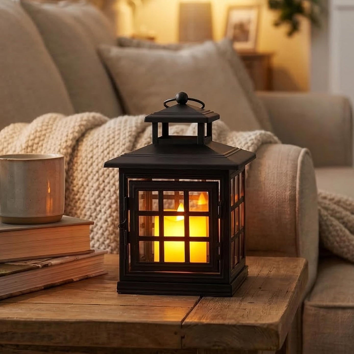 TRIROCKS Set of 2 Decorative Candle Lantern Metal Candle Holder Hanging Lantern Perfect for Home Decor Halloween Living