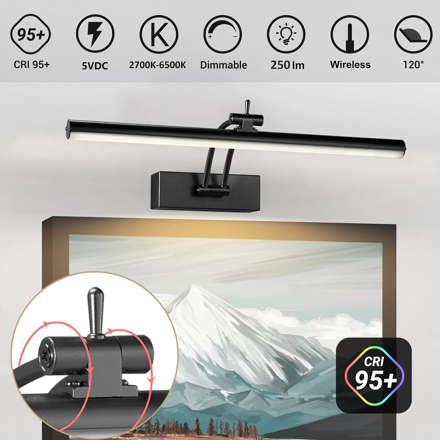 Yuichoy 4 Pack Picture Lights for Wall Battery Operated, 12 inch Wireless Art Lighting for Painting, 6 Colors Picture