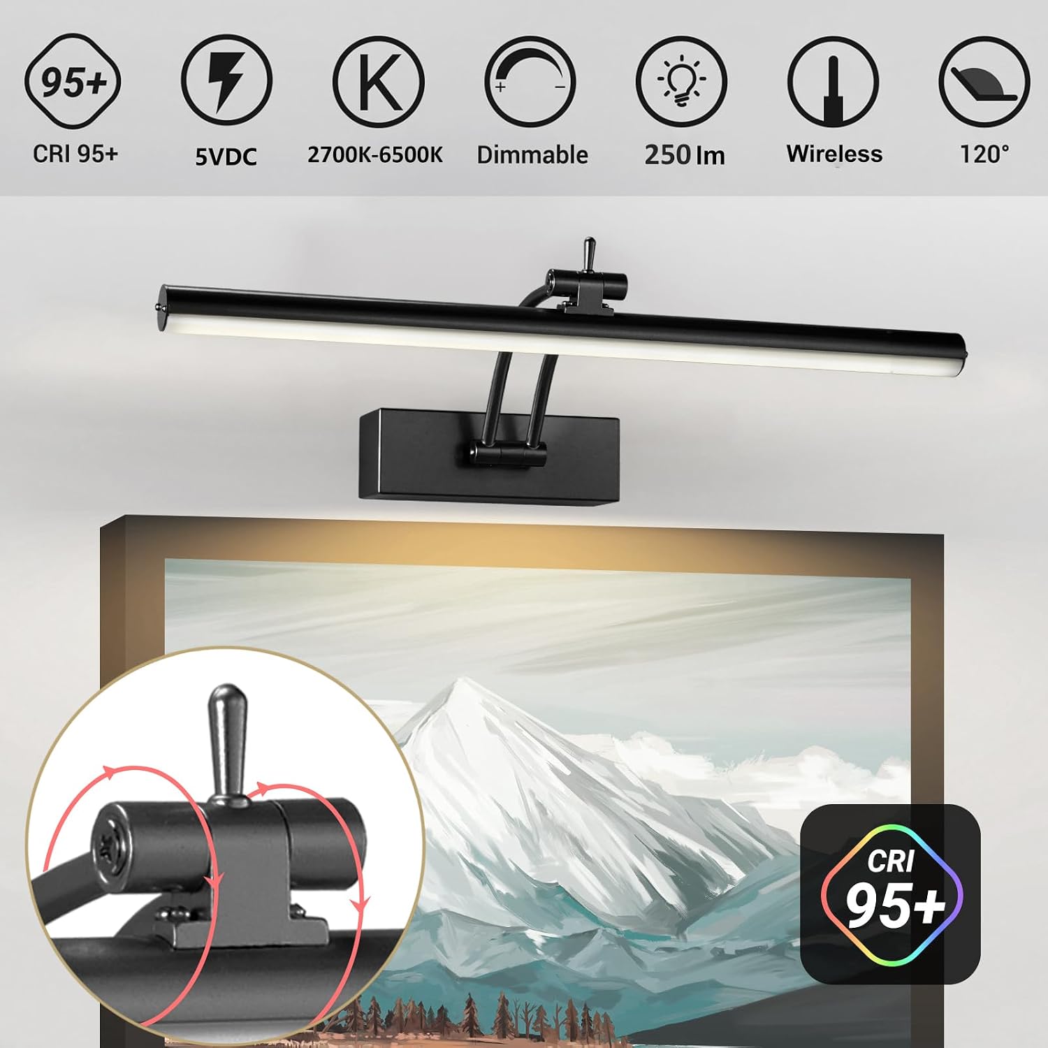 Yuichoy 4 Pack Picture Lights for Wall Battery Operated, 12 inch Wireless Art Lighting for Painting, 6 Colors Picture
