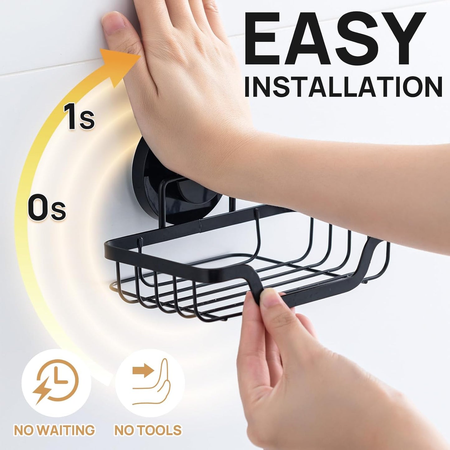 Soap Bar Holder for Shower Suction Cup Wall Mounted / Black / 5.7" * 4.8