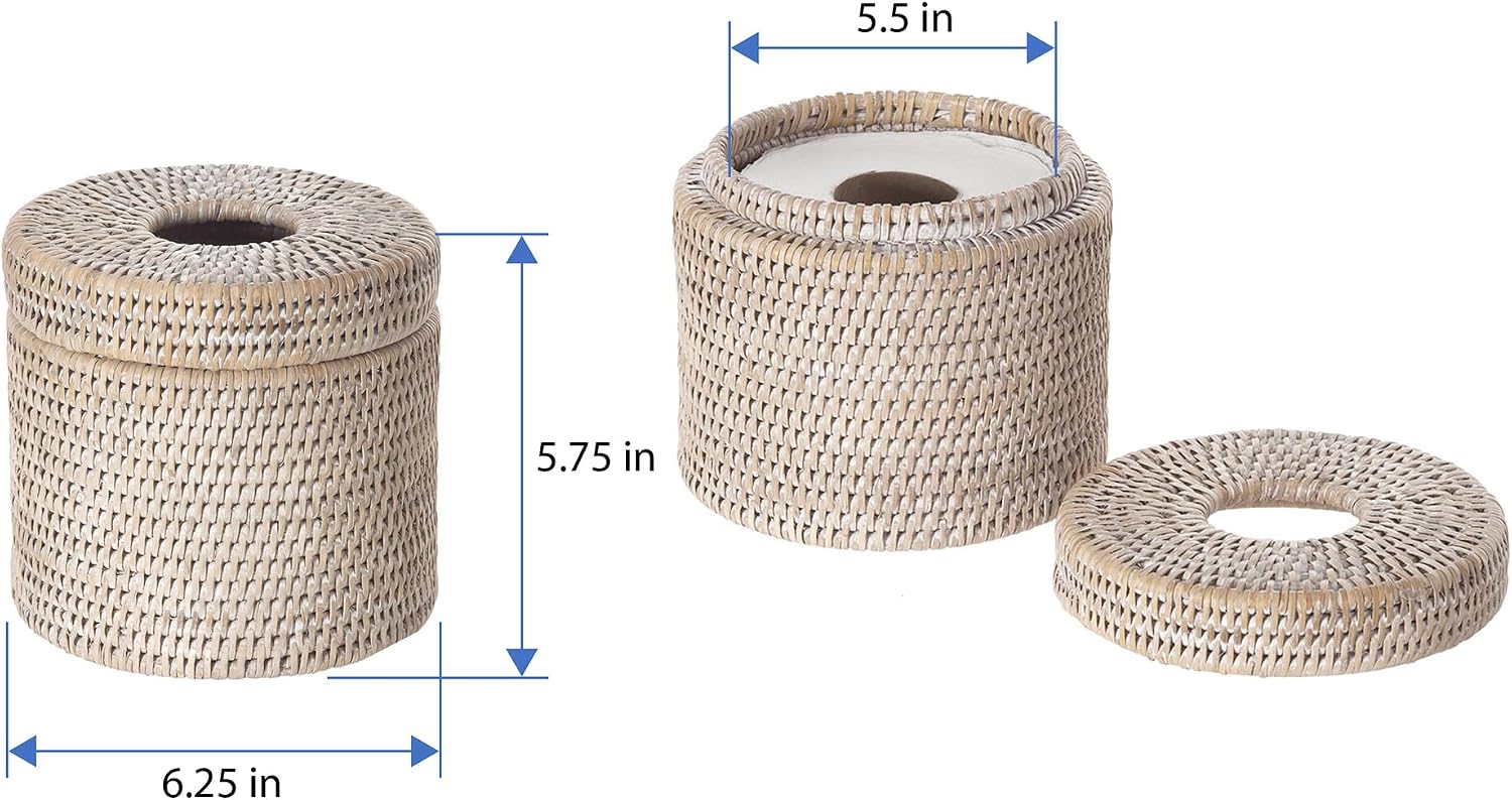 KOUBOO La Jolla Rattan Toilet Paper Holder with Lid, White Wash, Bathroom | Handwoven natural texture, freestanding