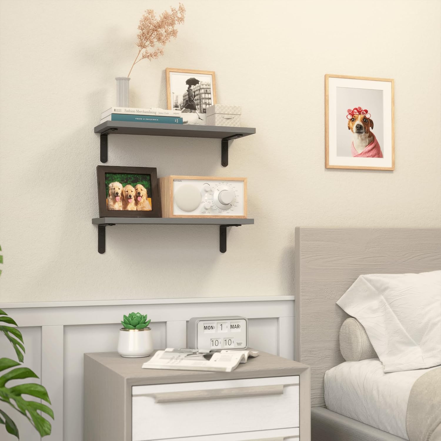 Rustic Wood Bathroom Shelves / Grey / 16.54in / Set of 2