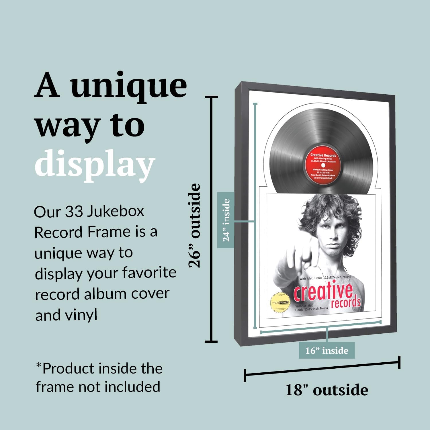 16" x 24" Jukebox Vinyl Frame Display with Double Matting, LP Record Album Frame for Wall Decor, White/White, Pack of 4
