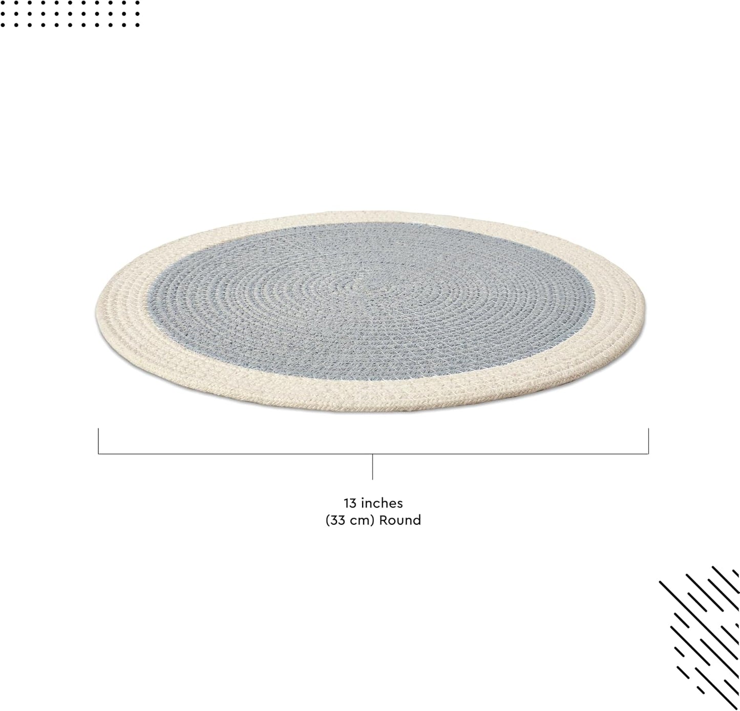 Encasa XO Dining Placemats, Cotton Round Table Mats 13" Light Grey & Off White