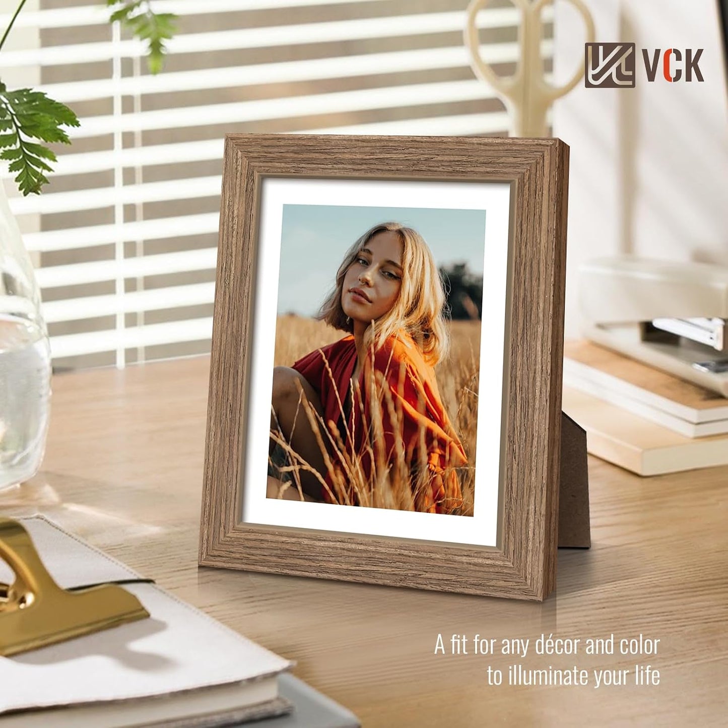 VCK 8x10 Picture Frame Walnut 4 Pack, Wide Thick Wood Border, for Prints | Exclusive Woodgrain, Wall/Tabletop, HD