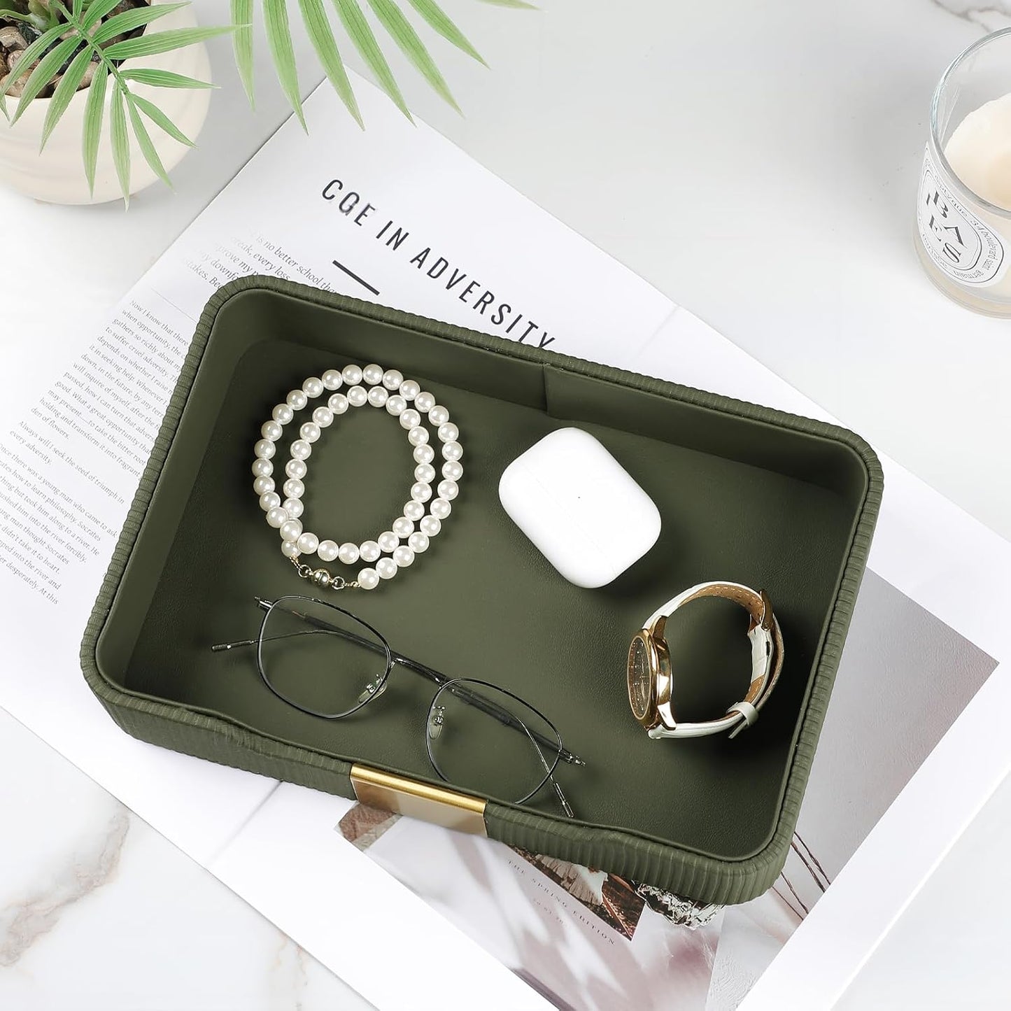 Valet Tray Desktop Storage Organizer / Green