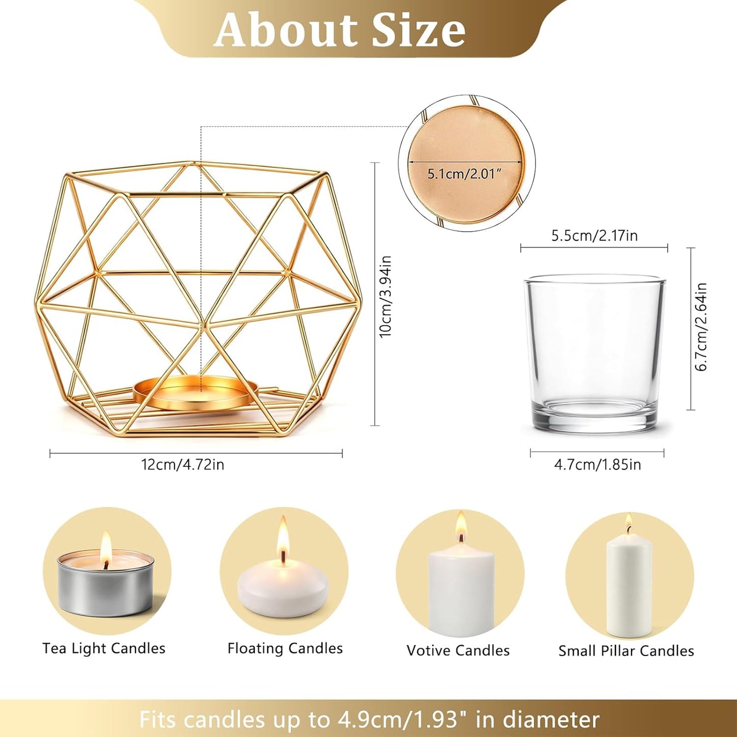 Hewory Geometric Tealight Candle Holders, 12 Pcs Wedding Table Centerpieces | Gold Candle Holders with Clear Cups, for
