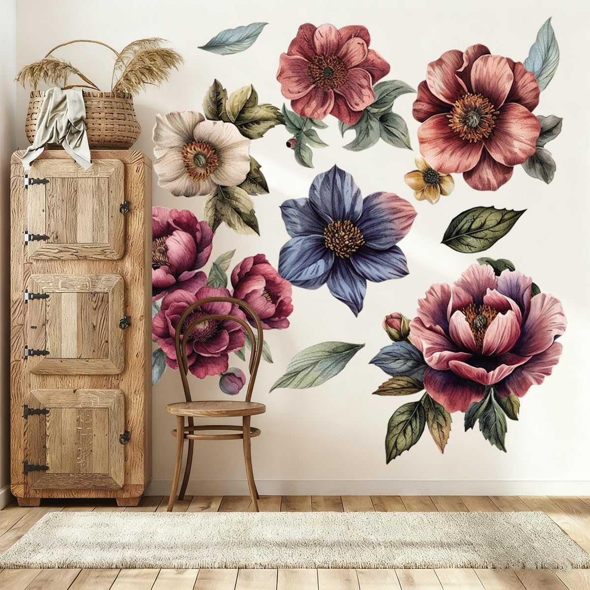 Large Flower Wall Art Decals Boho Fabric Jumbo Floral Wall Stickers for Girls Bedroom Living Room