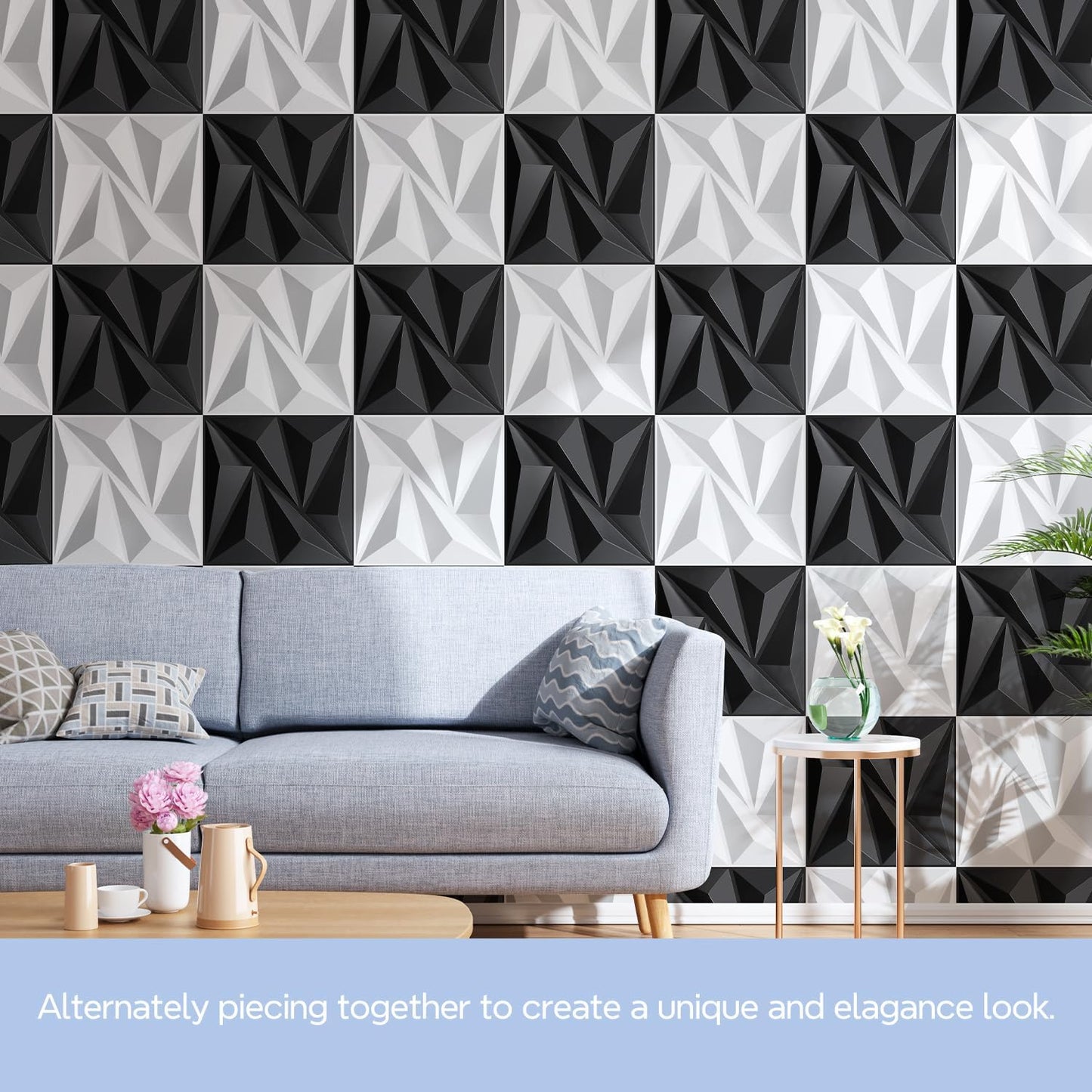 STICKGOO Black Diamond 3D Wall Panels, 12''x12'', 33 Pack | PVC Accent Wall Panels for Interior Wall Decor, Living