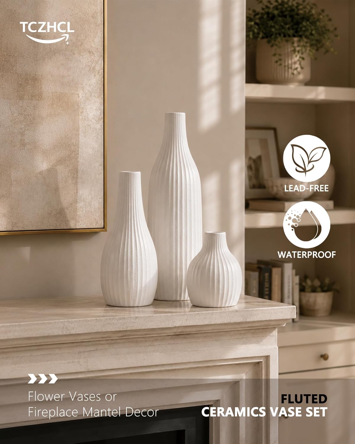 Minimal Line Ceramic Vase / White / Set of 3