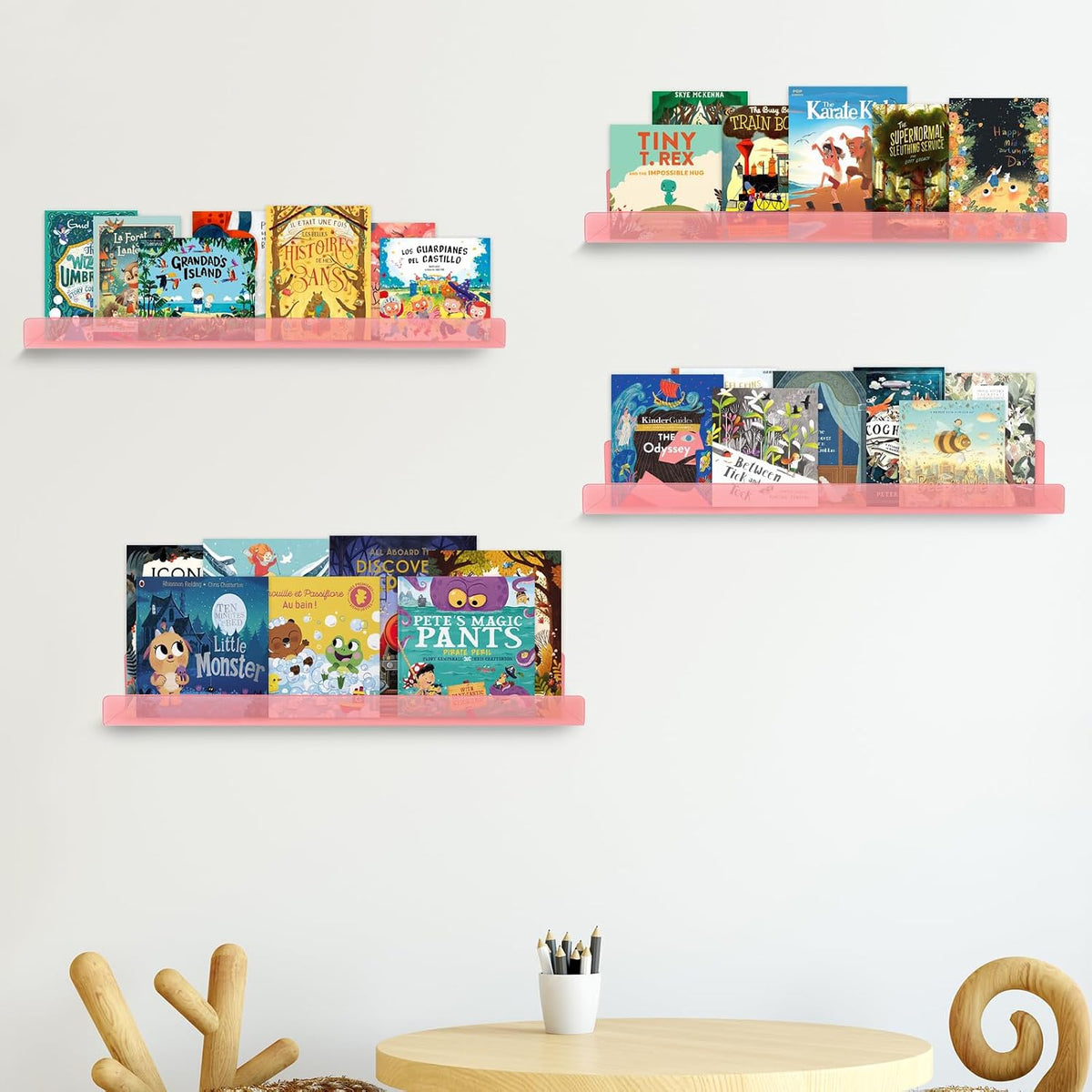 Dezzer 6 Pack Acrylic Shelves for Wall, 15" Acrylic Floating Shelves for Bathroom Bedroom, Invisible Bookshelf Wall