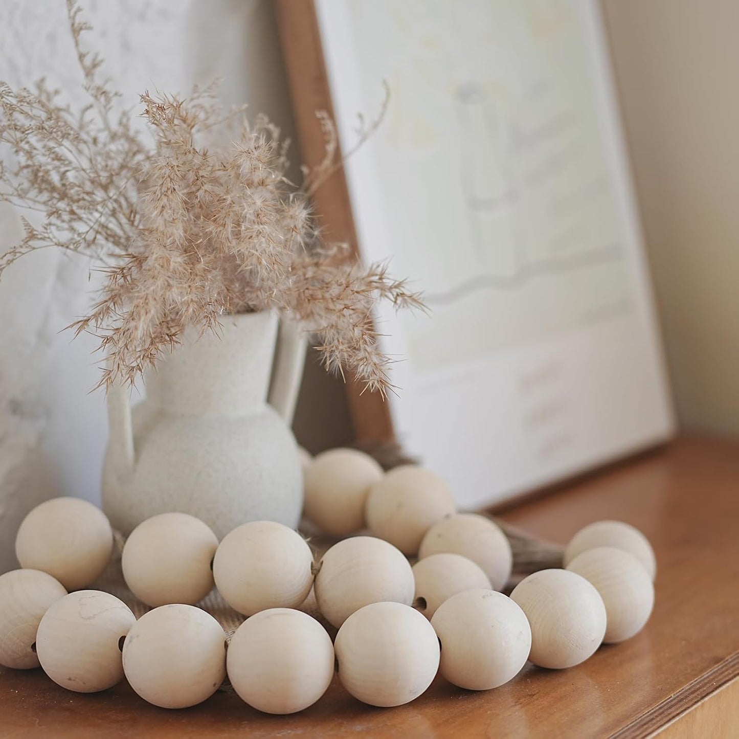 Extra Large Wood Bead Garland / 48 Inches / Natural