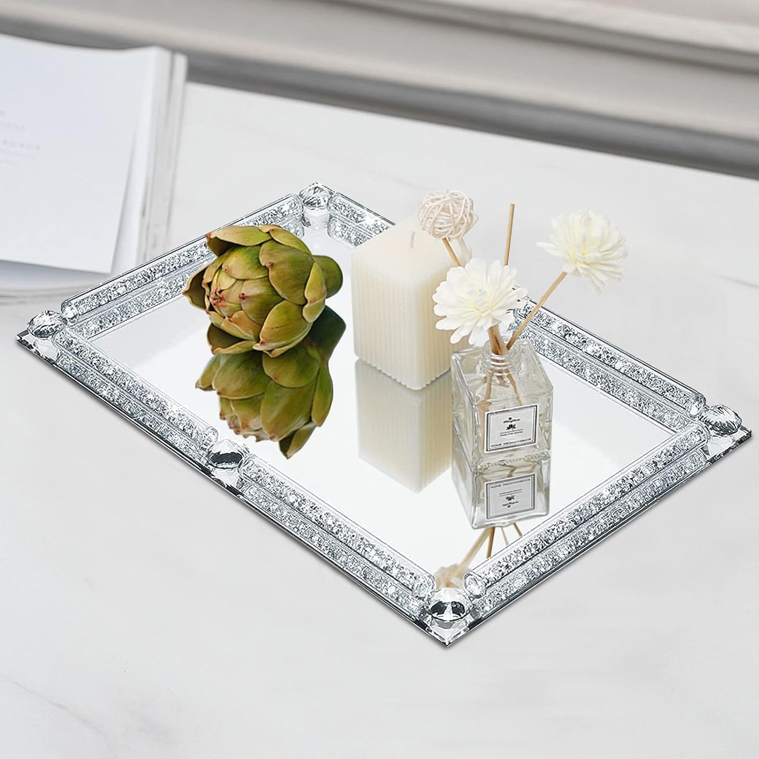 Glass Mirror Modern Jewelry Trinket Trays / Silver C / 15.7 x 11.8