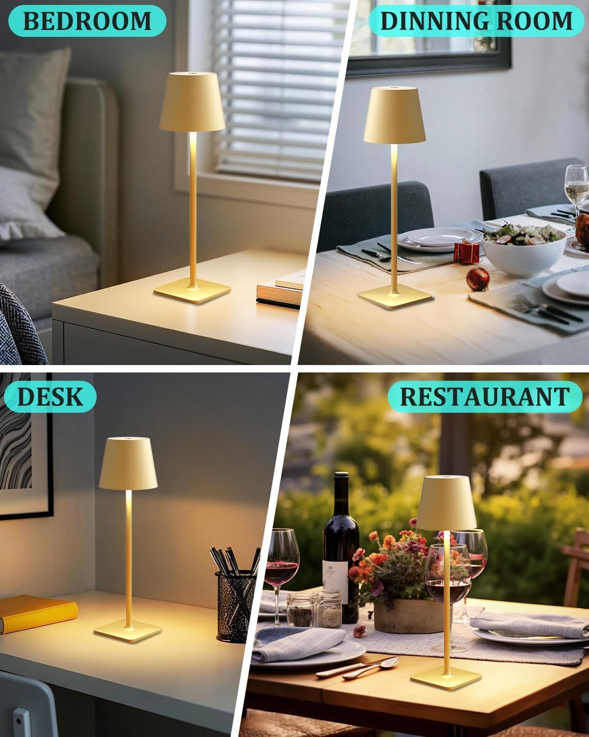 Fizrice Rechargeable Table Lamp 2 Pack Gold Cordless Battery Operated | 6000mAh touch control portable lighting with