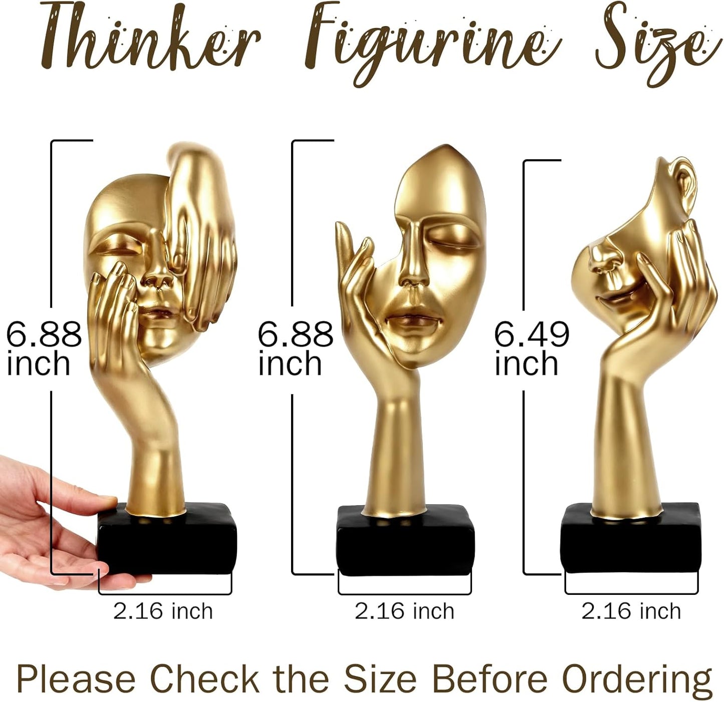 Thinker Statue / Collectible Figurines / Golden / Set of 3