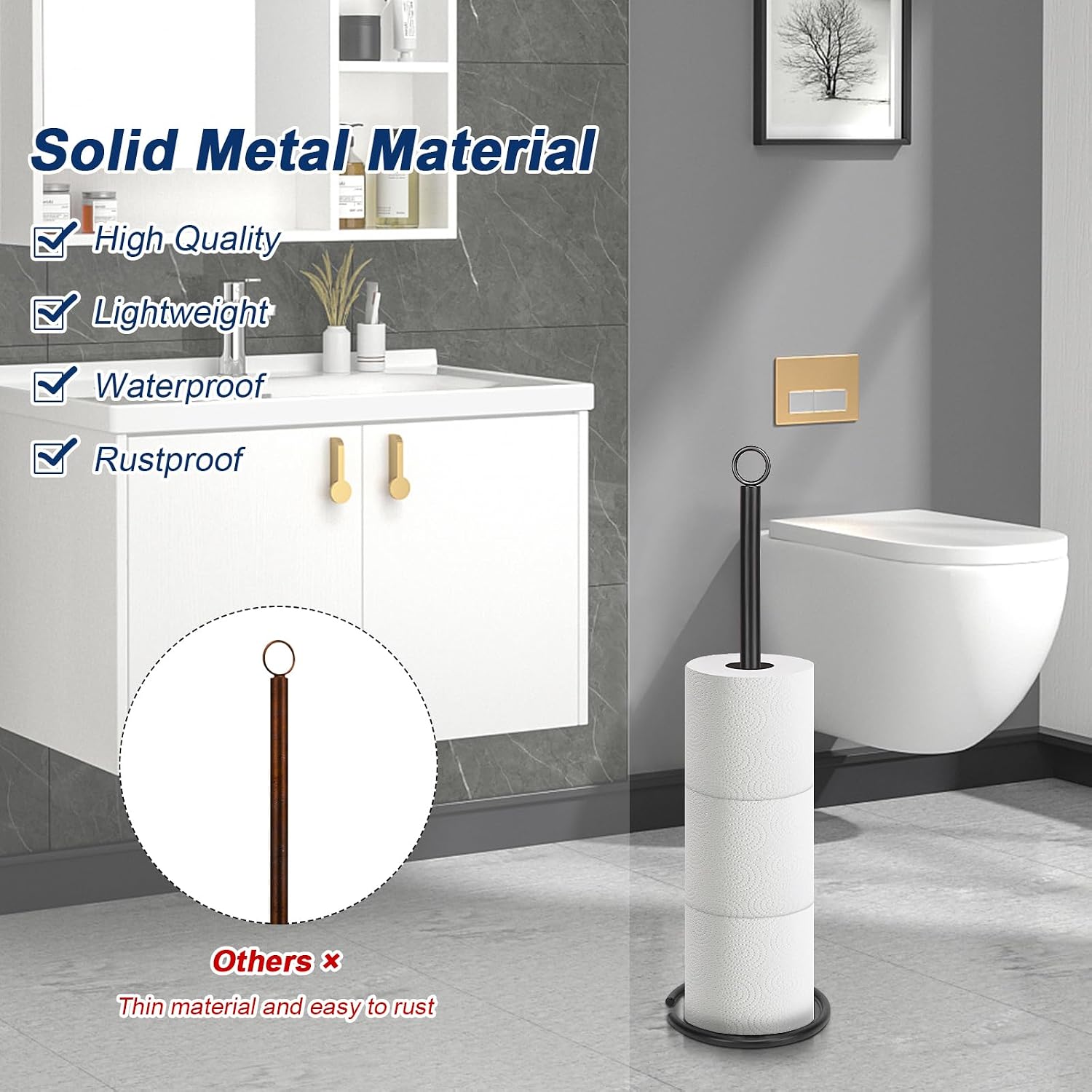 NearMoon Bath Toilet Paper Holder Stand, Freestanding Tissue Paper Storage with Reserve, Space Toilet 4 Rolls Holder