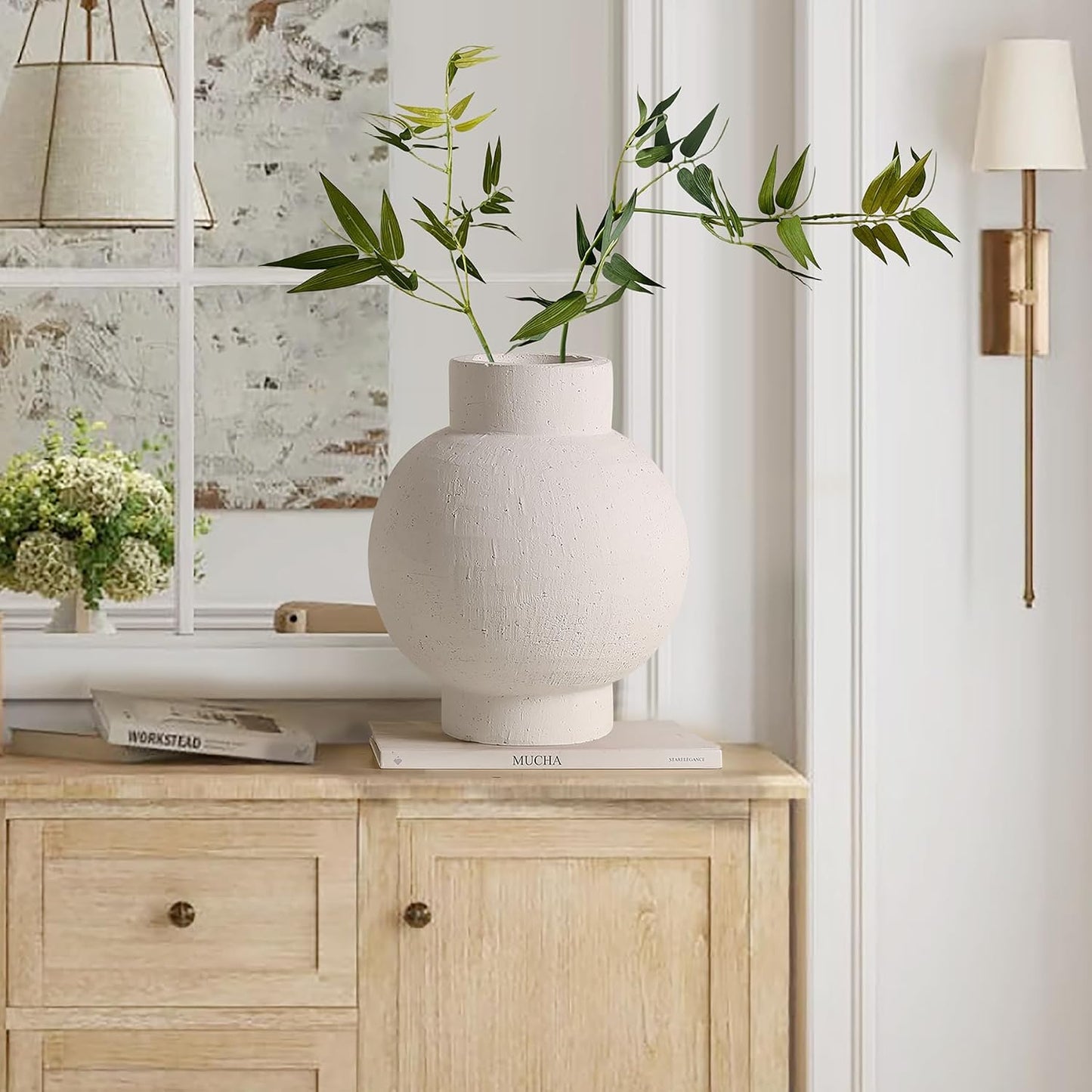 Tall White Ceramic Vase / Sandstone White-11.8 / 11.8 Inch