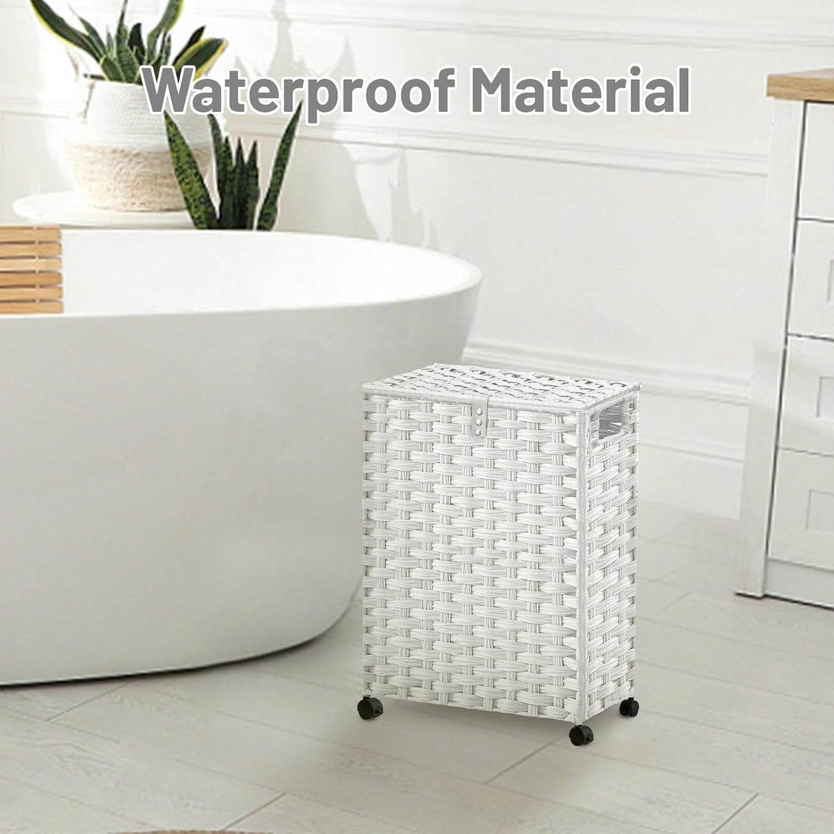 Hiagnete Toilet Paper Storage Basket with Lid and Wheels, Rattan Toilet Paper Holder Storage, Toilet Paper Organizer