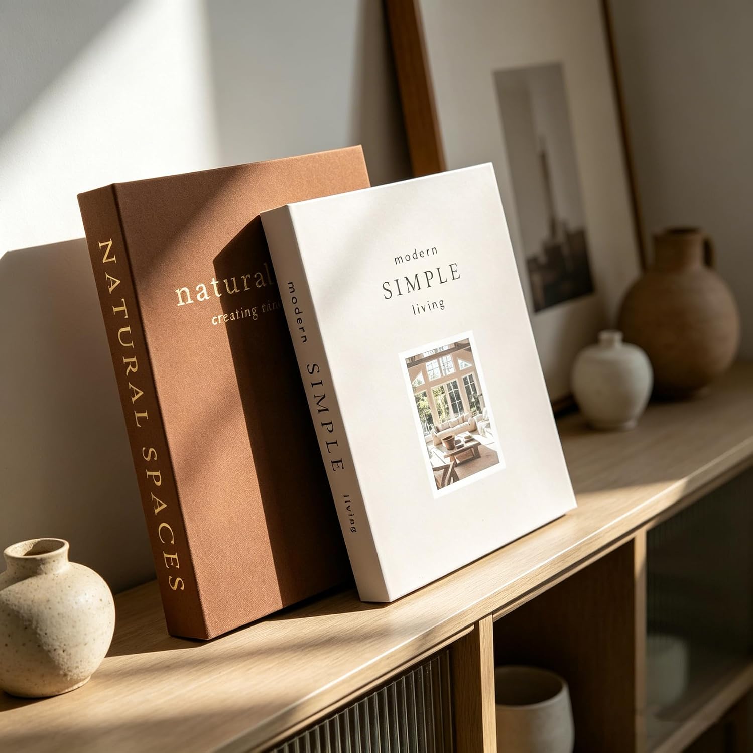 Linen Faux Fake Books for Decor Aesthetic / Beige Picture & Brown / Set of 2