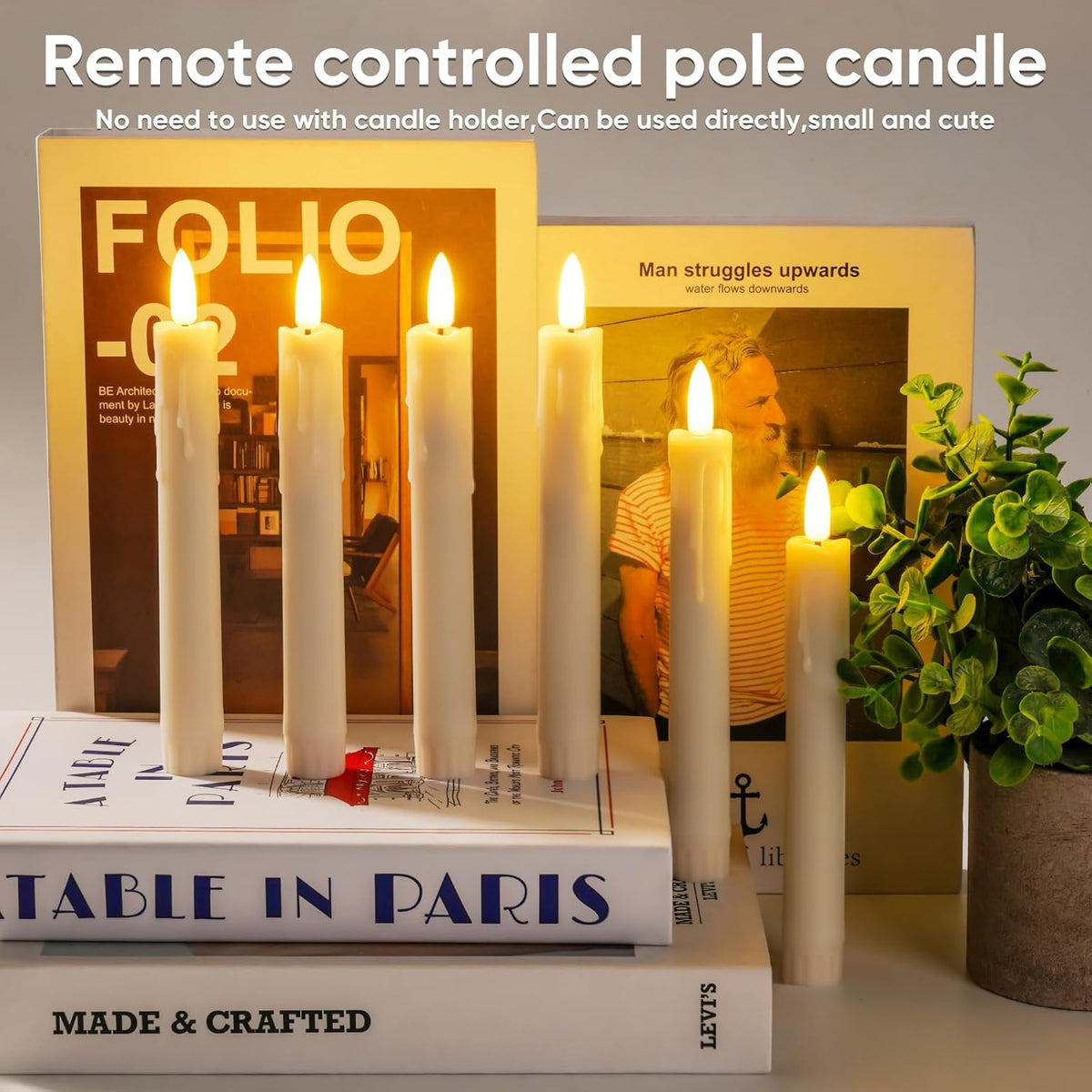 Homemory 7 Inches Flameless Taper Candles with Remote Timer, Short Led Candlesticks with 3D Flickering Light, Battery