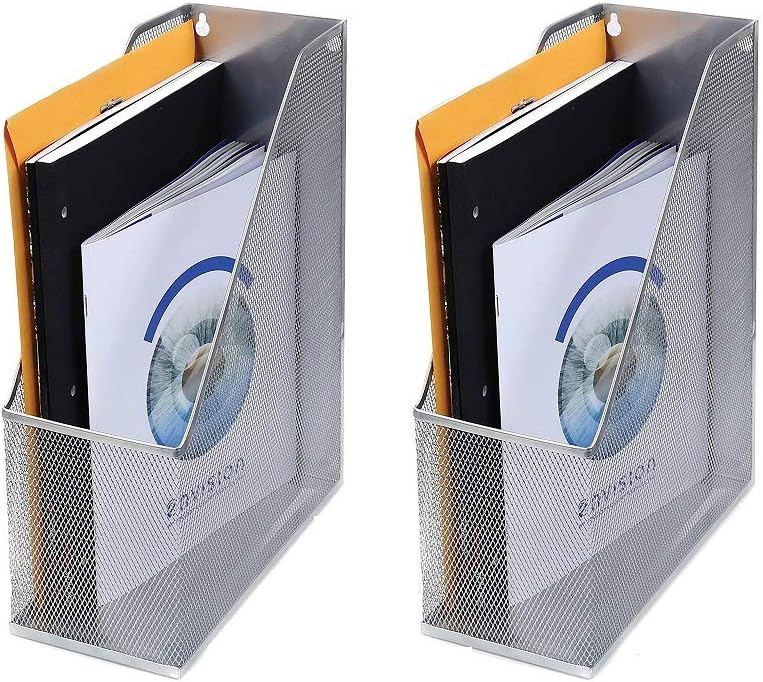 YBM HOME Mesh Steel Deluxe Magazine Rack, Extra Wide, Magazine File Holder 2258-2 (2, Silver)