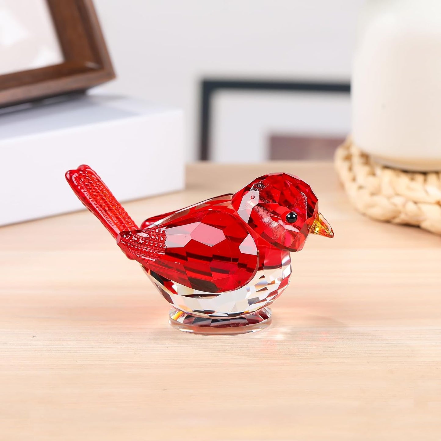 Crystal Bird Figurine Gifts for Women Men Art Glass Birds Collectible Statue Decorative / Red