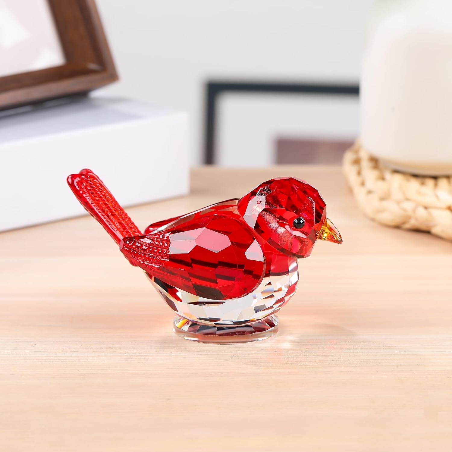 Crystal Bird Figurine Gifts for Women Men Art Glass Birds Collectible Statue Decorative / Red